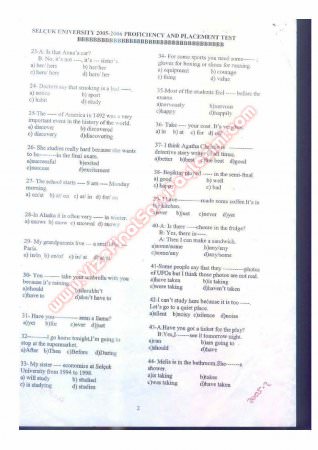Selçuk Üniversitesi İngilizce Muafiyet Soruları