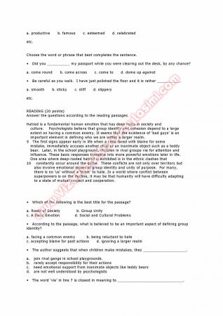 Yeditepe Üniversitesi İngilizce Muafiyet Soruları