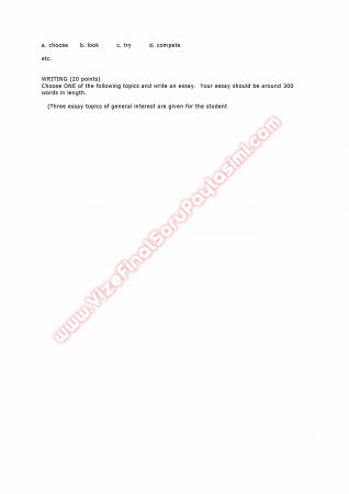 Yeditepe Üniversitesi İngilizce Muafiyet Soruları