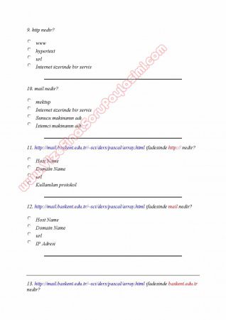 İnternet Programcılığı -1 Dersi Çalışma Soruları