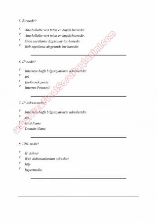 İnternet Programcılığı -1 Dersi Çalışma Soruları