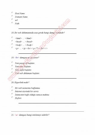 İnternet Programcılığı -1 Dersi Çalışma Soruları