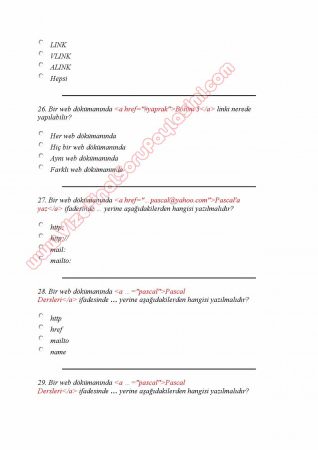 İnternet Programcılığı -1 Dersi Çalışma Soruları