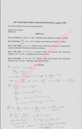 Matematik 3 Yaz Okulu Final Soruları -2008