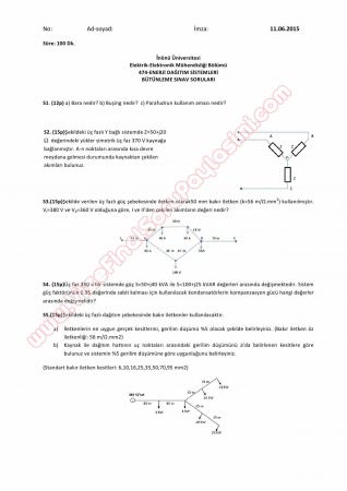 Enerji Dağıtım Sistemleri Dersi Bütünleme Soruları ve Cevapları