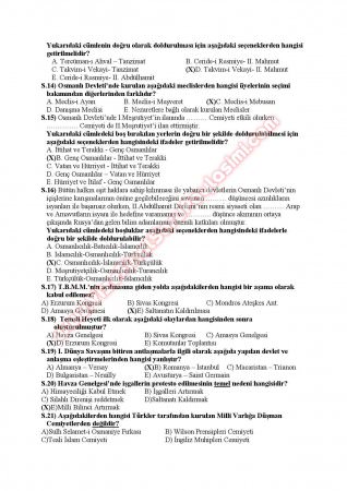 Atatürk İlkeleri Ve İnkılap Tarihi 1 Sınav Soruları