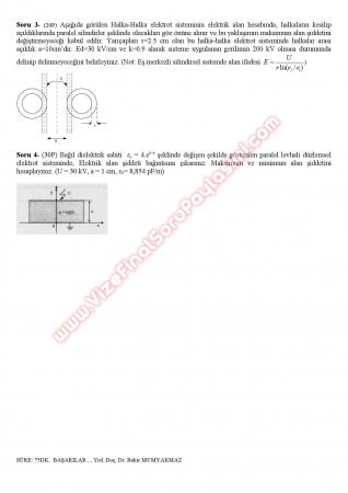 Yüksek Gerilim Tekniği Mazeret Soruları -2011