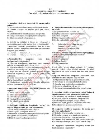 Türk Dili Ve Edebiyatı -1 Final Soruları -2011