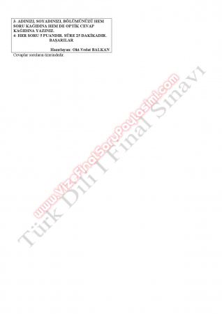 Türk Dili Ve Edebiyatı -1 Final Soruları -2014