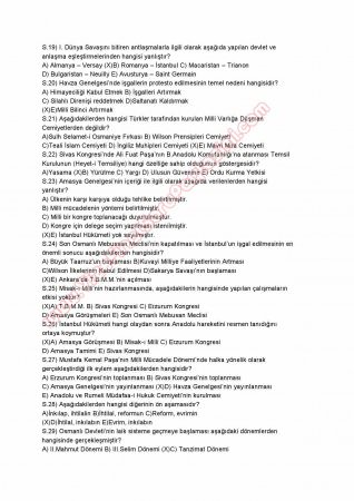 Atatürk İlkeleri ve İnkilap Tarihi -1 Final Soruları