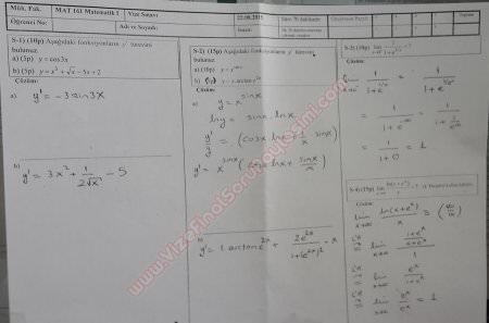 Matematik -1 Vize Soruları ve Çözümleri (Yaz Okulu)
