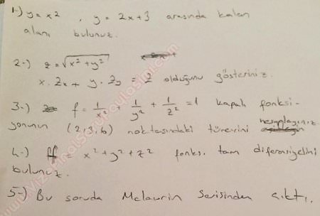 Matematik -2 Vize Soruları ve Cevapları - 2015