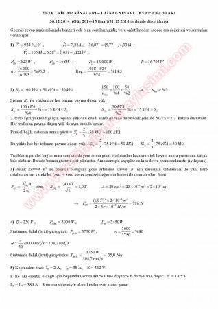 Elektrik Makinaları -1 Final Soruları -2014
