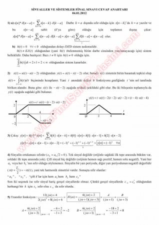Sinyaller Ve Sistemler Final Soruları Ve Çözümleri - 2012