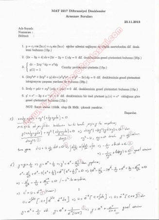 Diferansiyel Denklemler Vize Soruları ve Cevapları - Cumhuriyet