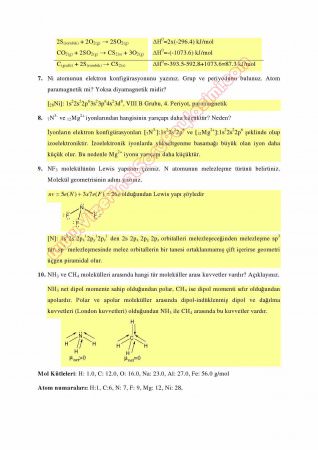 Genel Kimya -1 Final Soruları ve Cevapları