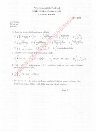 Matematik -2 Vize Soruları ve Cevapları - Cumhuriyet
