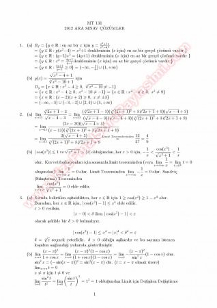 Analiz 1 Vize Soruları Ve Çözümleri -2012