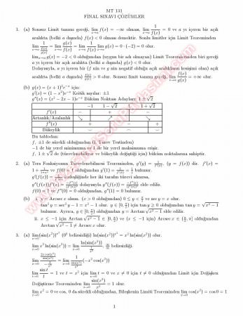 Analiz 1 Final Soruları Ve Çözümleri -2013