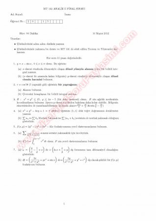 Analiz 2 Final Soruları Ve Çözümleri -2012