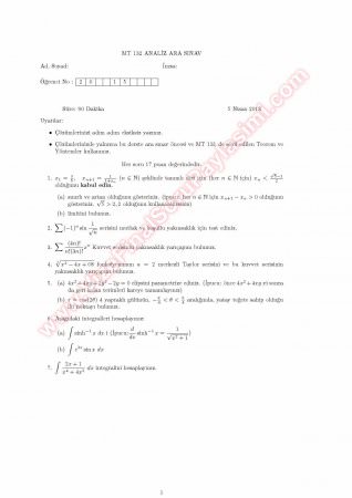 Analiz 2 Vize Soruları Ve Çözümleri -2013