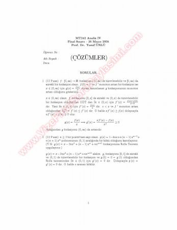 Analiz 4 Final Soruları Ve Çözümleri -2005