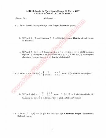 Analiz 4 Final Soruları Ve Çözümleri -2007