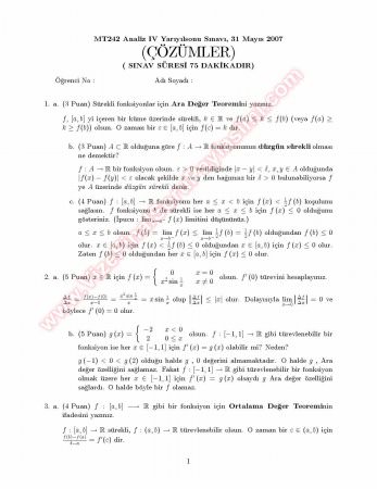Analiz 4 Final Soruları Ve Çözümleri -2007