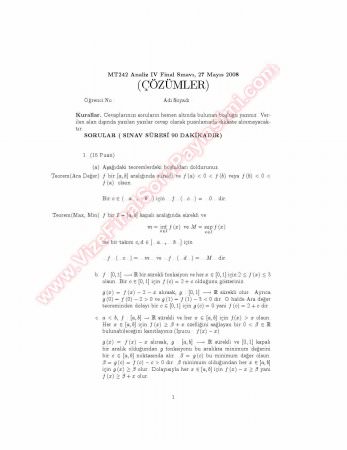 Analiz 4 Final Soruları Ve Çözümleri -2008