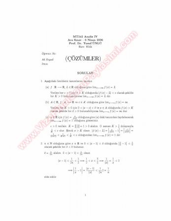 Analiz 4 vize Soruları Ve Çözümleri -2006