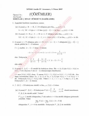 Analiz 4 vize Soruları Ve Çözümleri -2007