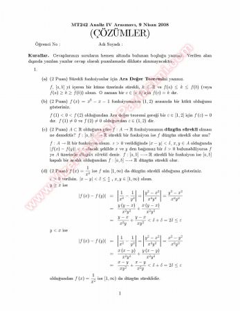 Analiz 4 vize Soruları Ve Çözümleri -2008