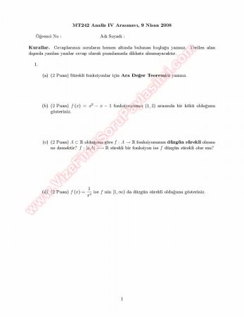 Analiz 4 vize Soruları Ve Çözümleri -2008