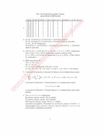 Kesikli Matematiksel Yapılar vize Soruları Ve Çözümleri