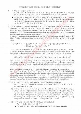 Topoloji Final Soruları Ve Çözümleri -2014