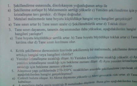 Malzemelerin Şekillendirilmesi 2. Vize Soruları ve Cevapları