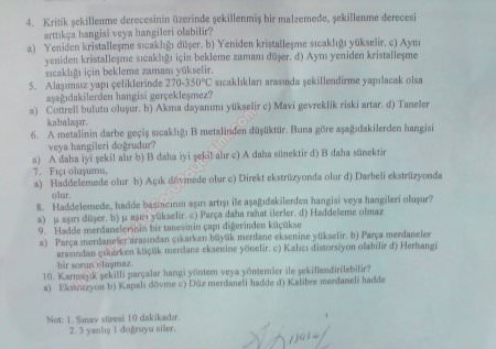 Malzemelerin Şekillendirilmesi 2. Vize Soruları ve Cevapları