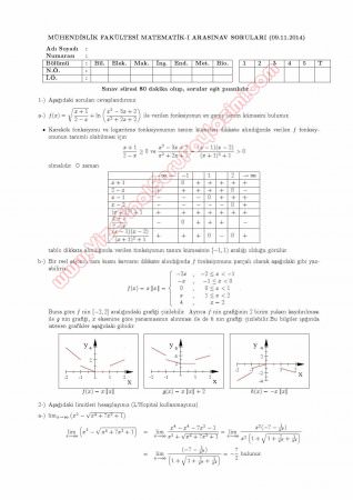 Matematik -1 Vize Soruları ve Çözümleri - KKÜ