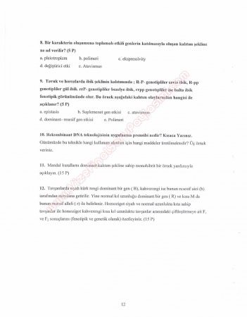 Genetik Dersi Vize Soruları - F.Ü.