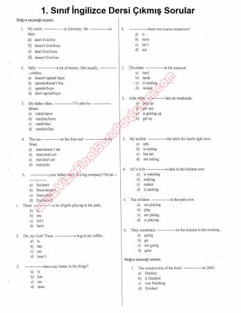 İngilizce Dersi Çıkmış Sorular -1