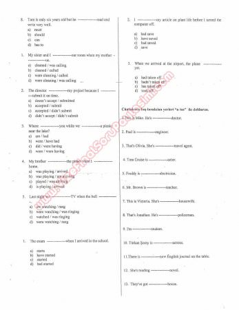 İngilizce Dersi Çıkmış Sorular -1