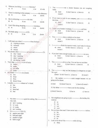 İngilizce Dersi Eski Sınav Soruları