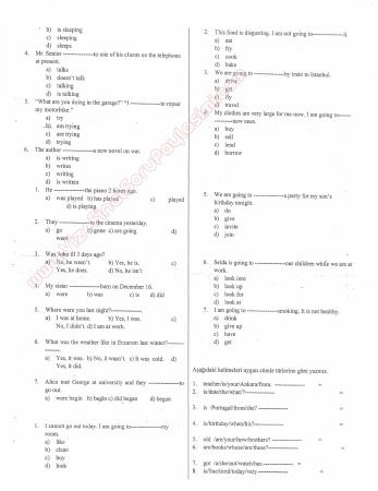 İngilizce Dersi Eski Sınav Soruları