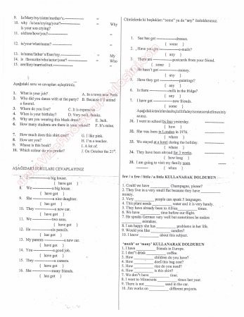 İngilizce Dersi Eski Sınav Soruları
