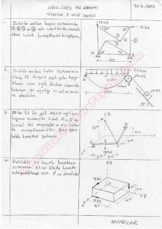 Statik Dersi 2. Vize Soruları - 2005