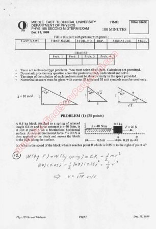 Physics-1 Second Midterm Questions and Solutions