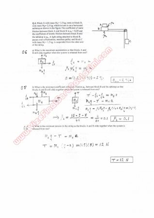 Physics-1 First Midterm Questions and Solutions Year 2000 Spring