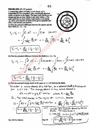 Physics-2 First Midterm Questions and Solutions 2000