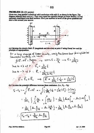 Physics-2 First Midterm Questions and Solutions 2000