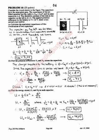Physics-2 First Midterm Questions and Solutions 2000